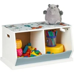 Relaxdays Étagère Pour Enfants, Motif Chiens, 2 Compartiments, HxLxP : 33x60x34 Cm, MDF, Rangement Chambre, Multicolore