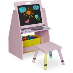 Relaxdays Table Pour Enfants Avec Tableau à Deux Faces, 84 X 52 X 45 Cm, Avec Un Sac En Tissus Et 2 Compartiments, Rose