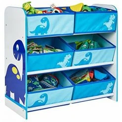 Meuble De Rangement Enfant Avec 6 Bacs, Coloris Bleu Motif Dinosaures - Dim : H 60 X L 63,5 X P 30 Cm -PEGANE-