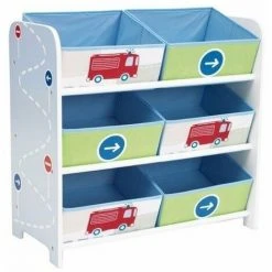 Meuble De Rangement Enfant Avec 6 Bacs, Multicolore Motif Route - Dim : H 60 X L 63,5 X P 30 Cm -PEGANE-