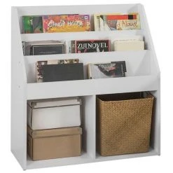 Bibliothèque Étagère à Livres Étagère De Rangement Jouets Pour Enfants Porte-revues 3 Compartiments Et 2 Cubes Ouverts KMB01-W SoBuy®